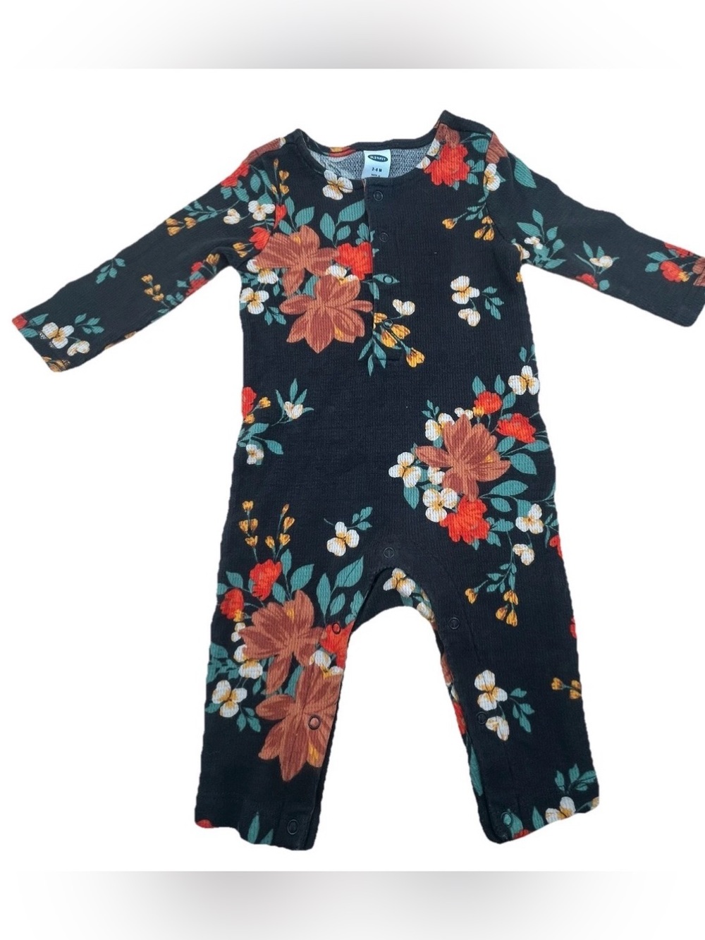 Old Navy Floral Romper Dark Navy Baby Unisex 3-6M Long Sleeve Waffle Knit